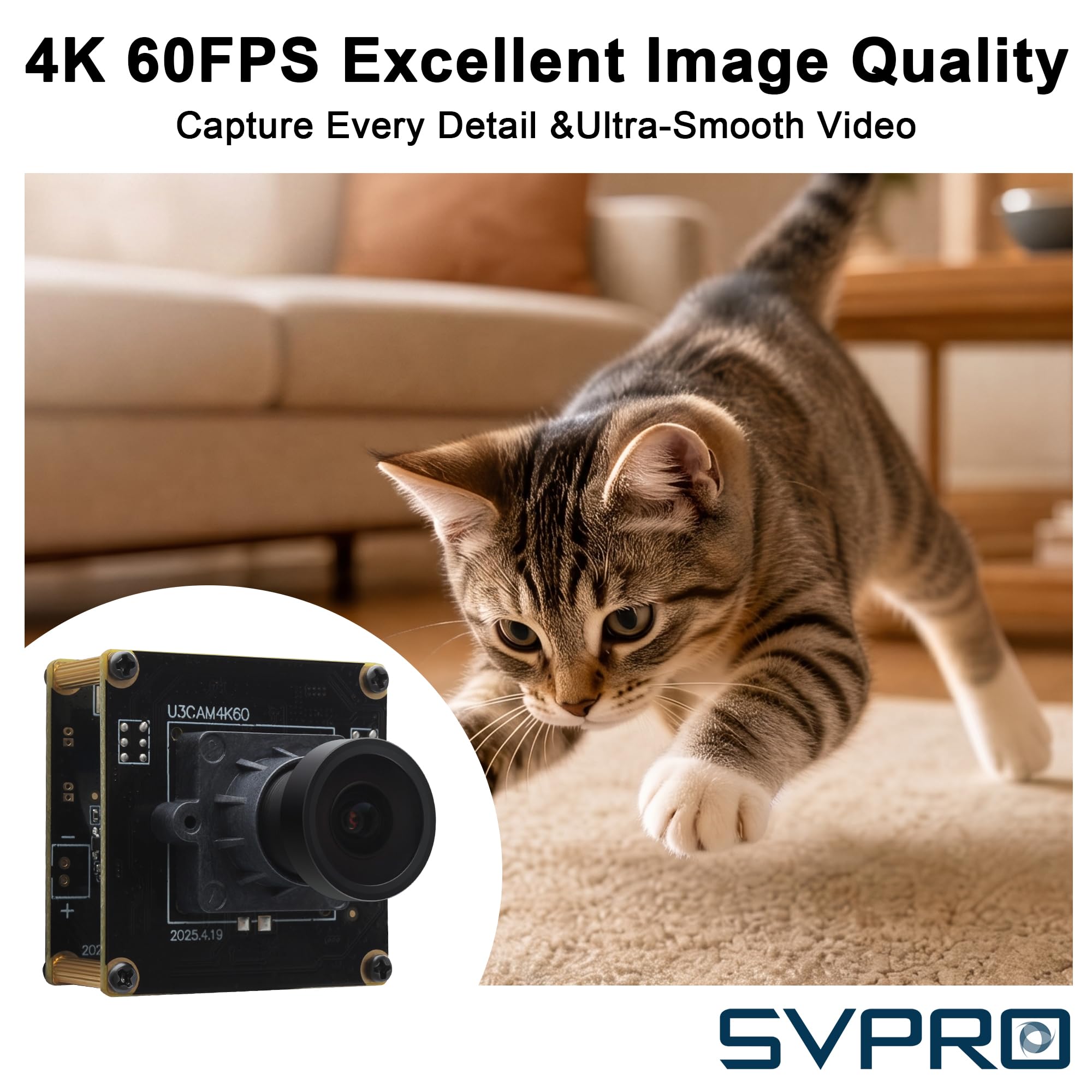 SVPRO Caméra USB 3.0 4K 60pfs, IMX678 haute résolution avec objectif M12, UVC caméra d'ordinateur Plug and Play pour Windows, Linux, MacOS, Android (L39 -M12 (FOV 120°))