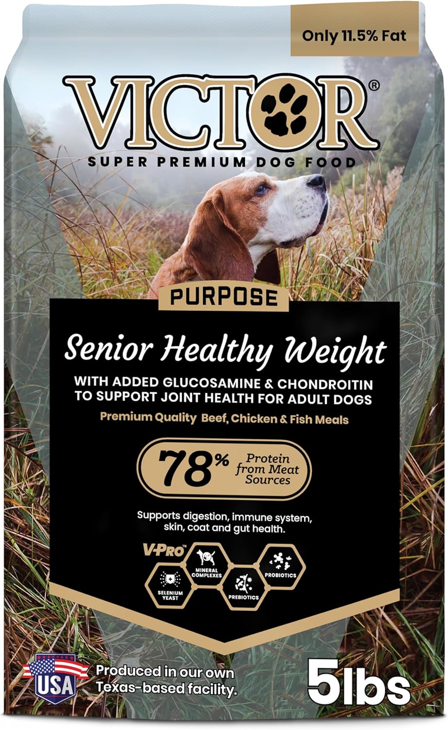 VICTOR Super Premium Dog Food – Purpose – Senior Healthy Weight Management – Dry Dog Food for Adult Dogs – Gluten Free with Glucosamine and Chondroitin, for Hip and Joint Health, 5lbs
