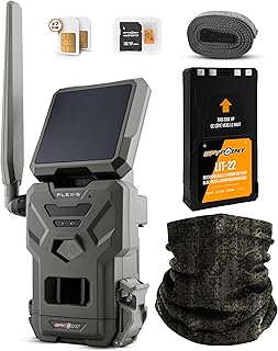 SPYPOINT Bundle Flex-S Solar Outdoor Cellular Trail Camera | LIT-22 Rechargeable Lithium Battery Pack 7.4V | Micro SD 32GB Memory Card | Neck Gater Included - SPYPOINT