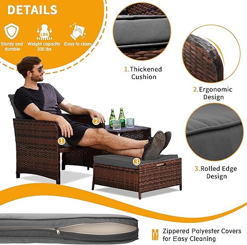 Miniatura 3 de UDPATIO Juego de muebles de balcón con otomana, juego de 5 piezas de muebles de mimbre para patio con reposapiés para porche delantero, espacio