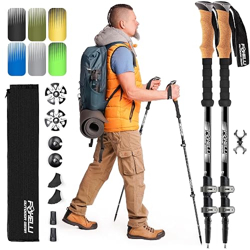 Foxelli Trekking Poles Lightweight Collapsible Aluminum with Cork Grips