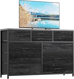 GAOMON Dresser for Bedroom TV Stand for 55” TV, Entertainment Center with 10 Drawers, Storage Organizer Unit for Living Room, Closet, Entryway, Hallway (Black Willow)
