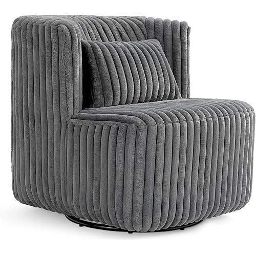 Vesgantti Swivel Accent Chair Gray, 360° Swivel Barrel Chair, Modern Upholstered Armchair, Comfy Round Swivel Accent Chair, Makeup Accent Chair for Bedroom, Gray Swivel Accent Chairs for Living Room