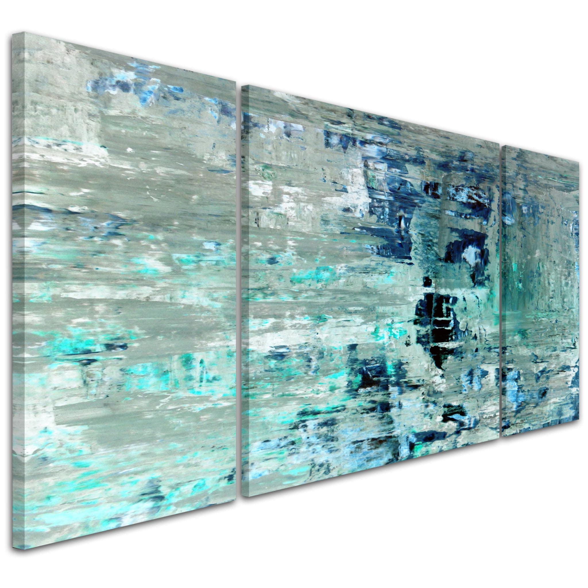 Wallfillers Turquoise Teal Abstract Painting Wall Art Print Canvas - 3AC333 XXL - 191x65cm