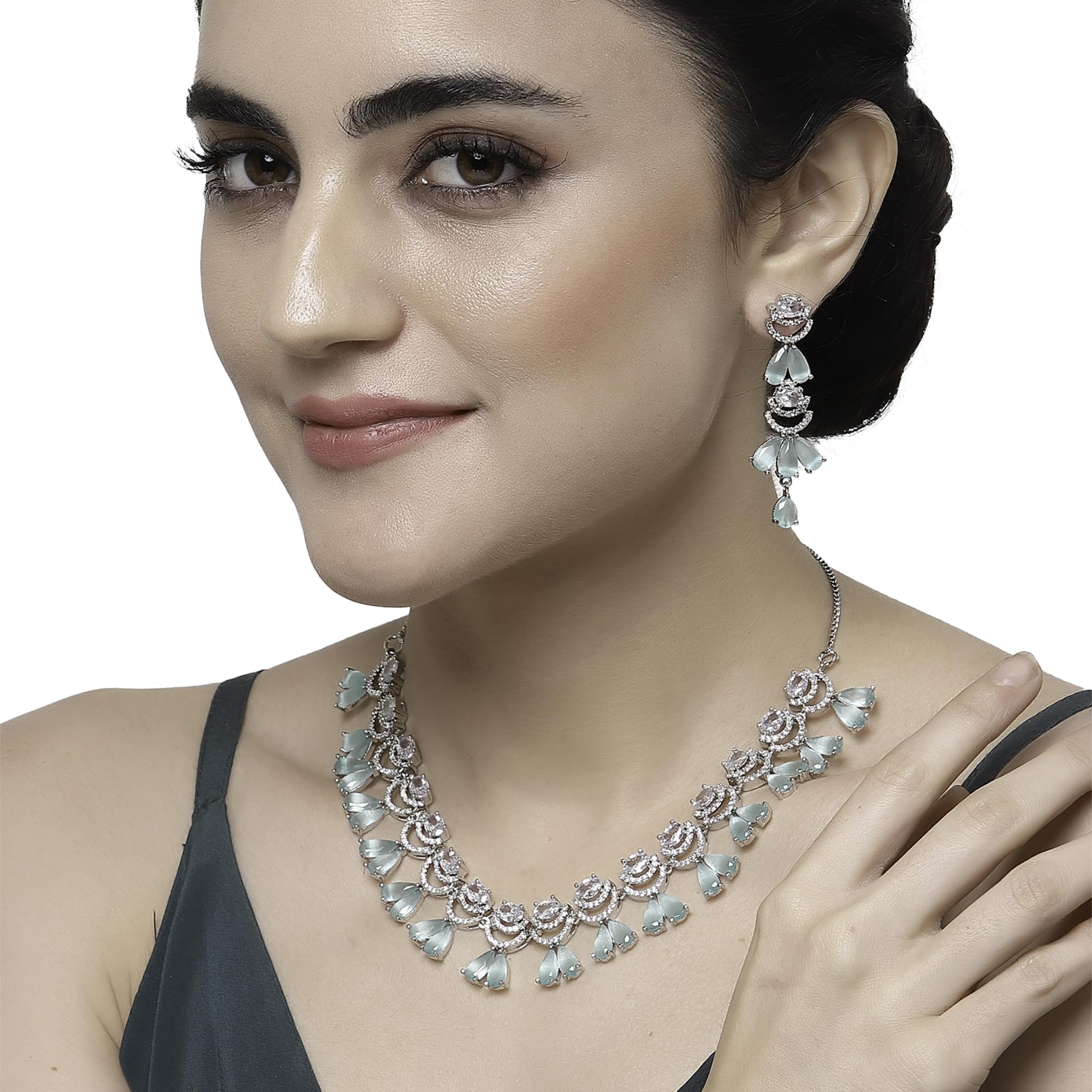 Rhodium-Plated American Diamond Necklace Set