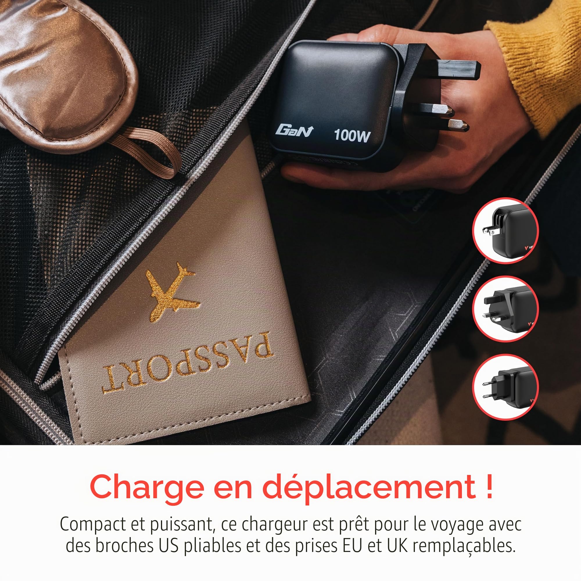 Verbatim Mini GaN Chargeur de 100W, Chargeur USB-C à 3 Ports, Adaptateur Secteur avec 2 x USB-C et 1 x USB-A, Chargeur Rapide Universel (UE, UK, US), pour Ordinateur Portable, Tablette, Smartphone