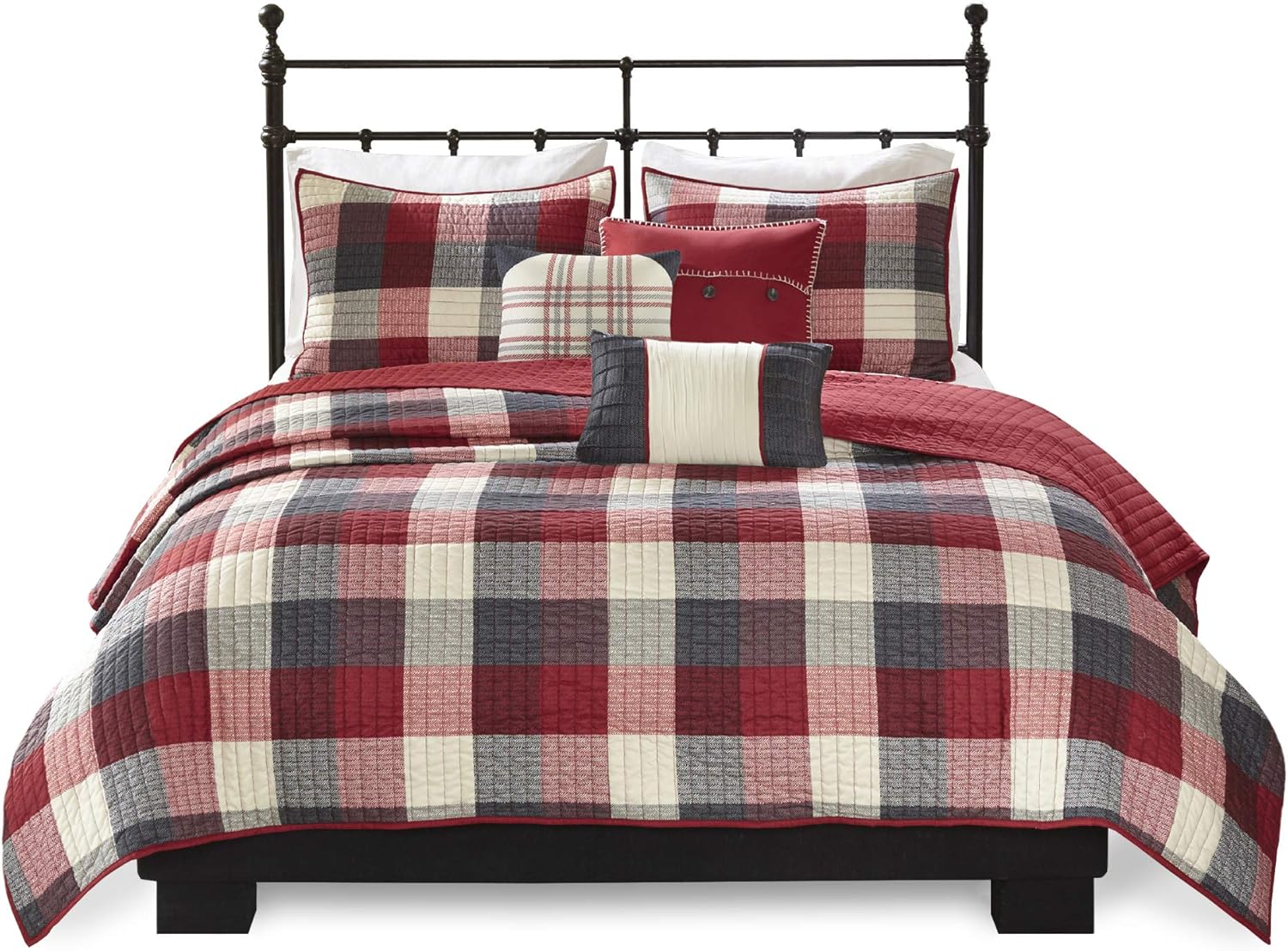 Madison Park Reversible Quilt Cabin Lifestyle Plaid Design - All Season, Breathable Coverlet Bedspread Bedding Set, Matching Shams, Ridge Red King/Cal King(104"x92") 6 Piece - Image 8