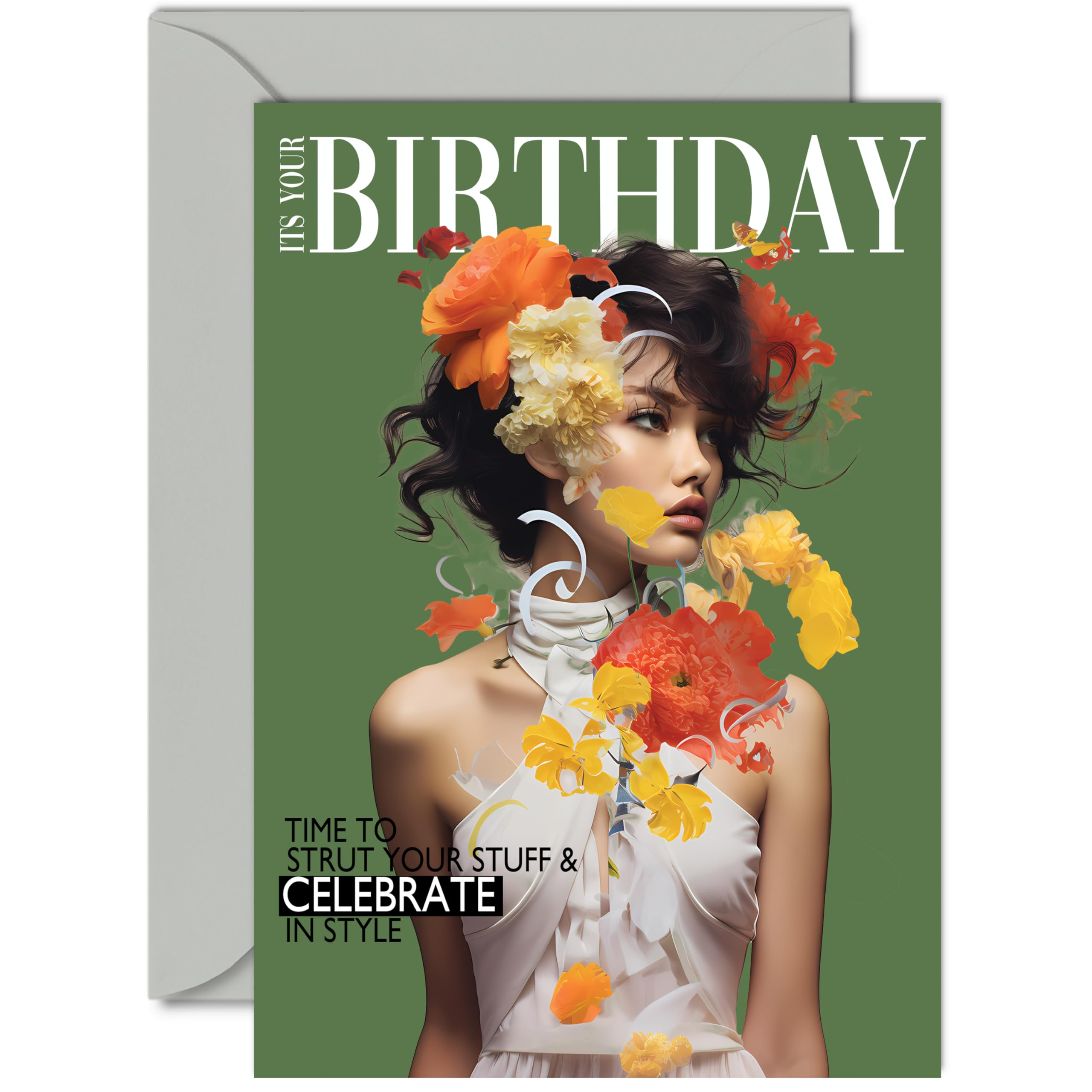 Carte D'anniversaire élégante Format A5 - Thème Magazine De Mode - Pour Femme, Maman, Sœur, Amie
