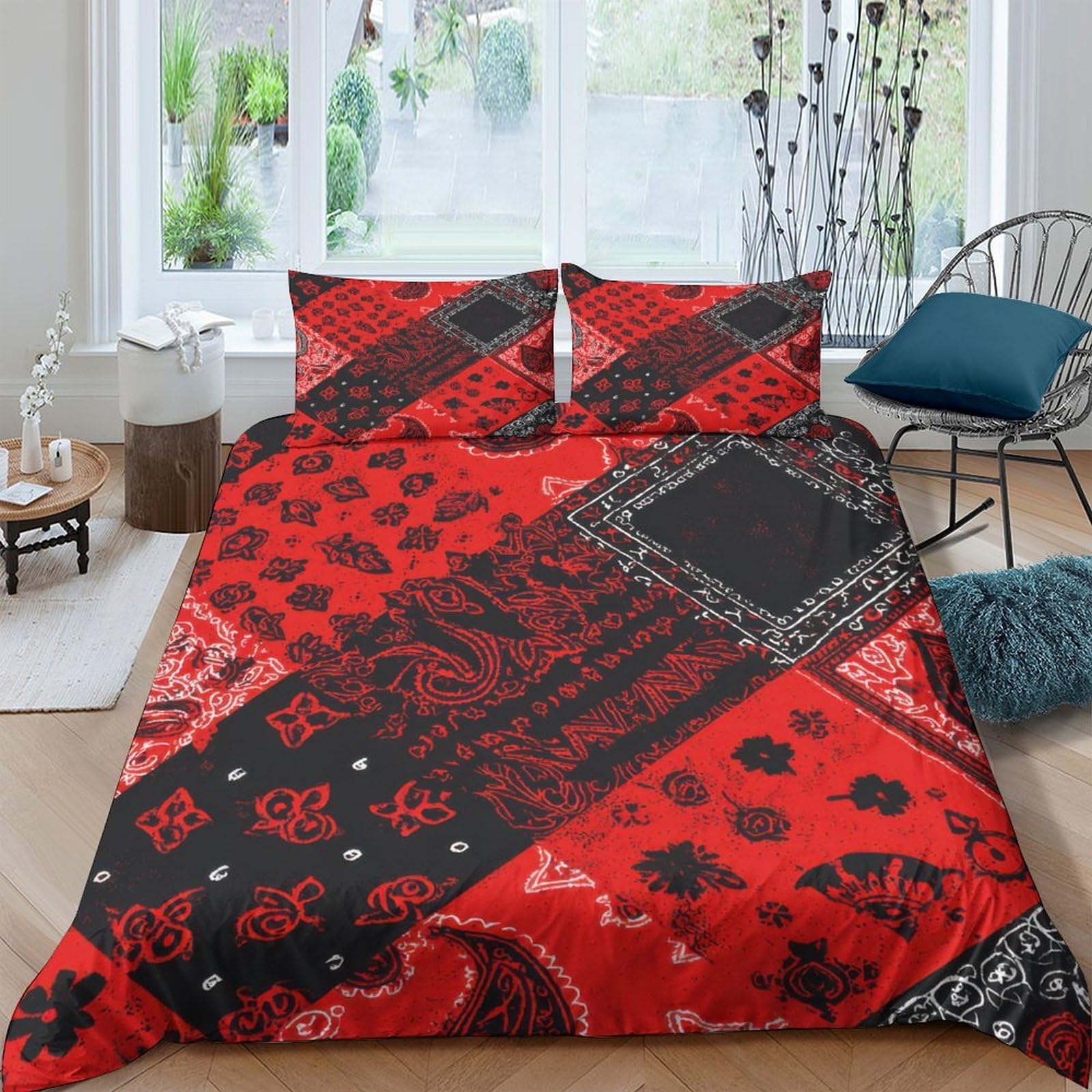 Ctjqhvkz Style-7 3D Printed Red Bandana Patchwork Fitted Sheet Microfiber Breathable Black Paisley Bed Cover For Bedroom Dorm Décor Single（135X200cm）