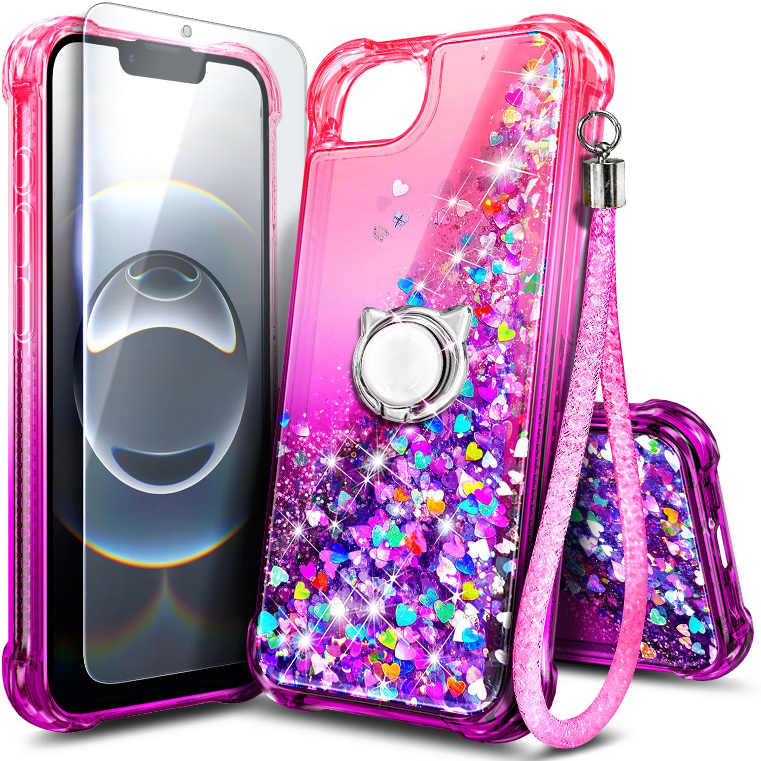 NGB for iPhone 17e Case &amp; iPhone 16e Case, Cute Liquid Glitter, Pink/Purple