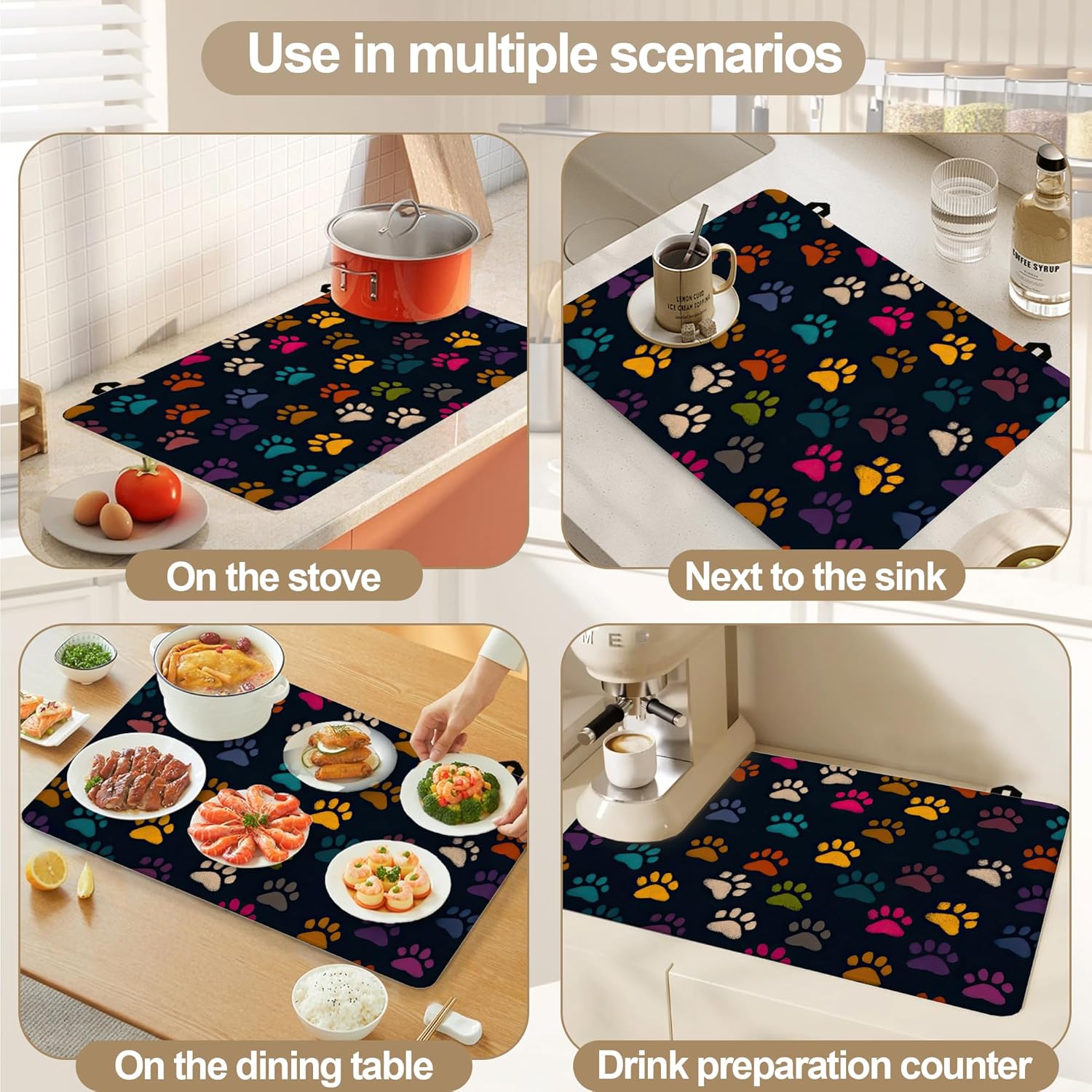 Colorful Paw Stove Top Covers for Electric Stove,Cat Dog Footprint Stove Top Protector Thick Rubber Dish Drying Mat for Kitchen Cooking Ceramic Countertop 28.5×20.5 in