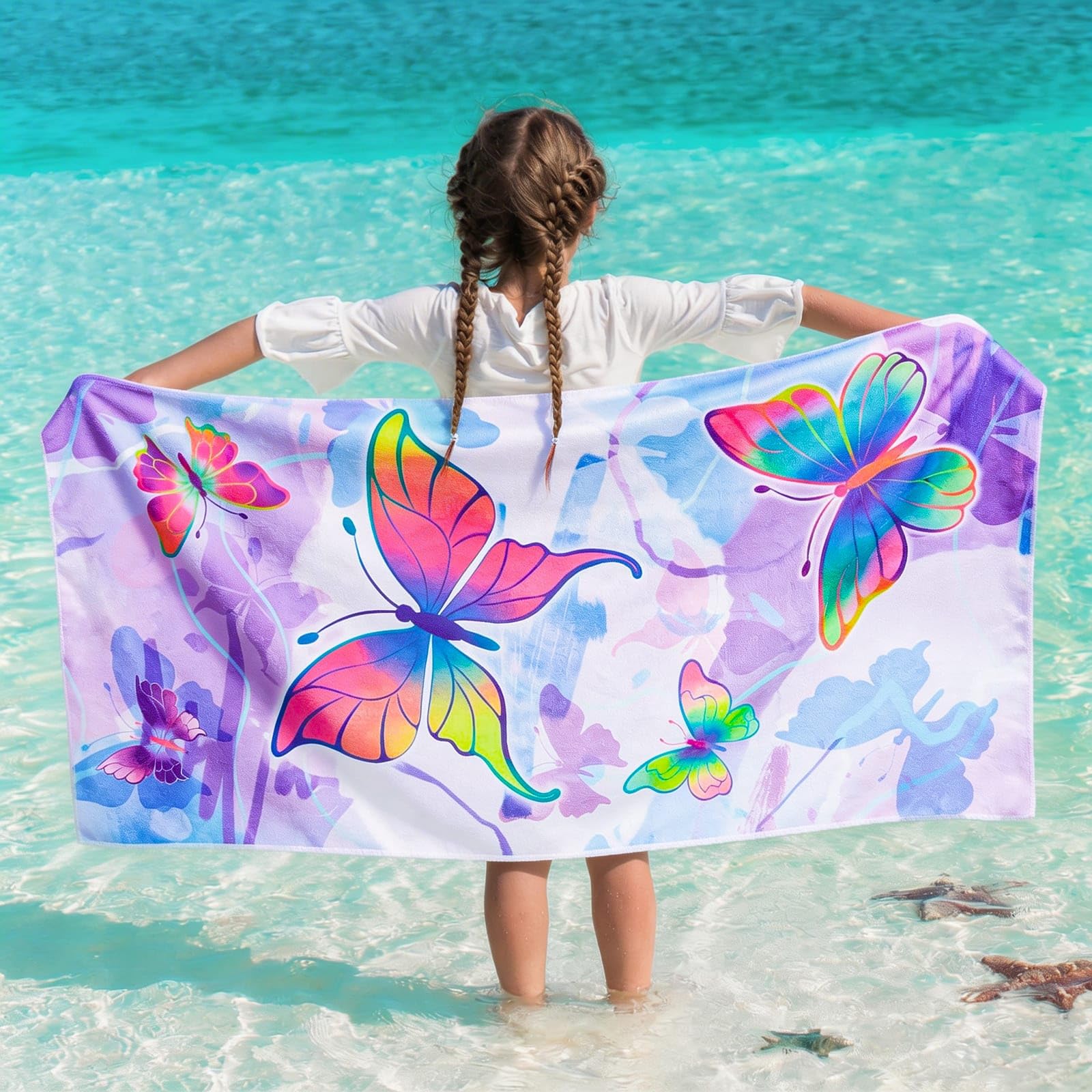 WERNNSAI Kids Beach Towel for Kids - 76 x 150cm Sand Free Swim Towels for Boys Girls Purple