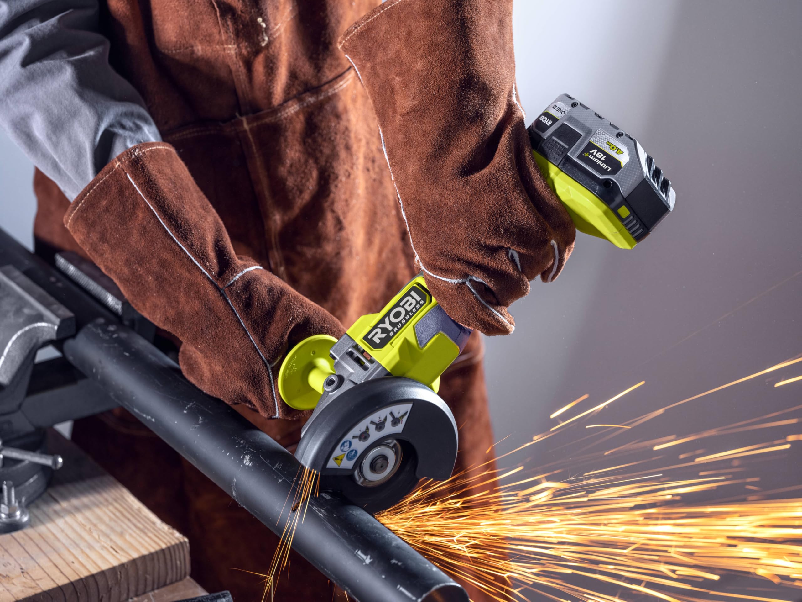 Ryobi RAG18BL-0 Smerigliatrice Angolare Brushless a Batteria 18V ONE+, Batteria Non Inclusa, Diametro Disco 125mm