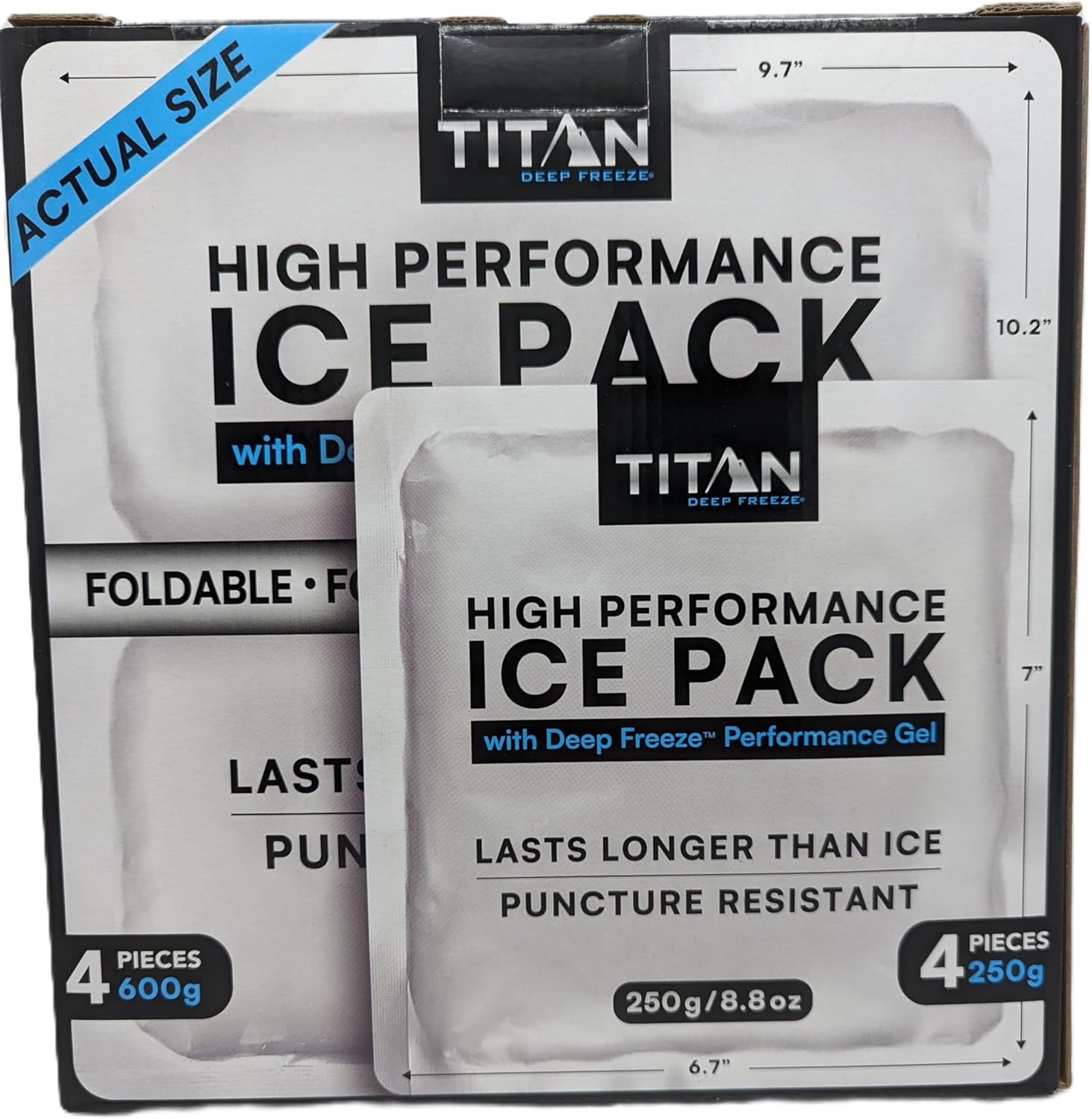 Combo Pack - High Performance Ice Packs for Long-Lasting Cooling, 4 x 600g & 4 x 250g, Silver