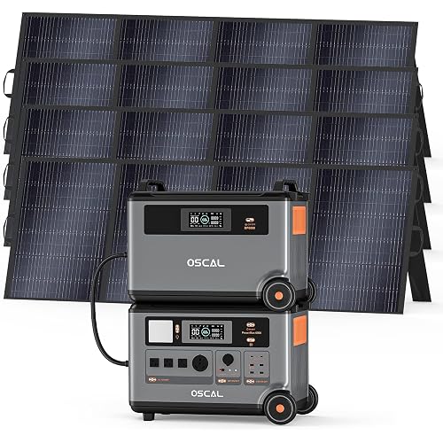 OSCAL 7200Wh Solar Generator PowerMax 6000 with 4x400W Solar Panel, 120/240V Portable Power Station, Max 6000W AC Outlets (9000W Peak), LiFePO4 Battery Power Station for Home, Camping, RV, Emergency