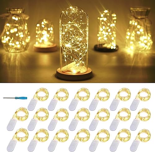 FELISHINE 20 paquetes de luces de cadena de hadas 20 LED con pilas de alambre de cobre plateado con cadena de luz estrellada para bricolaje fiesta