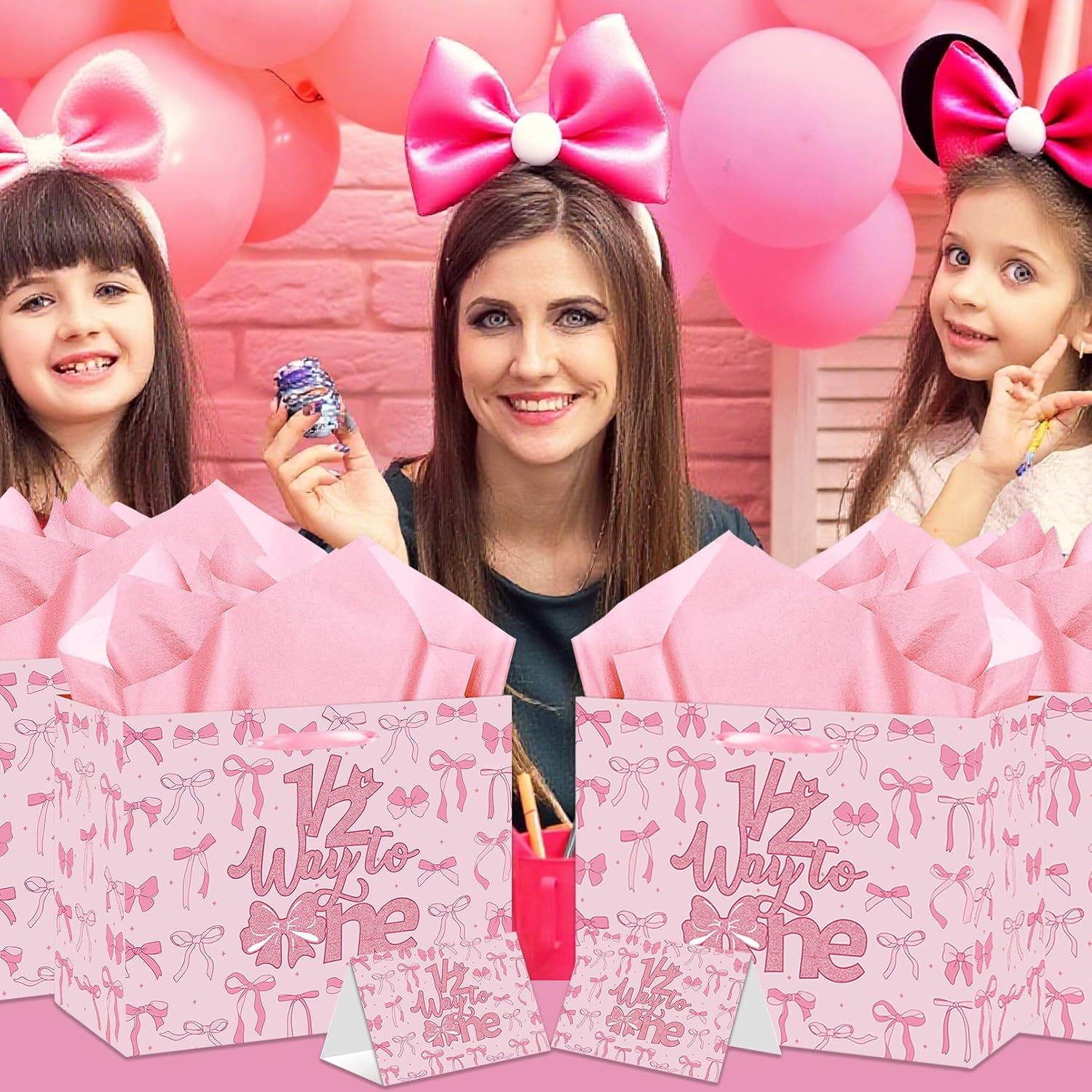 HZRNNA Large Half Way to One Birthday Gift Bag, Pink Bow Gift Bag with Card and Tissue Paper, 1/2 Birthday Decorations for Girls, Newborns, Babies, Baby Shower Party Supplies - Image 7