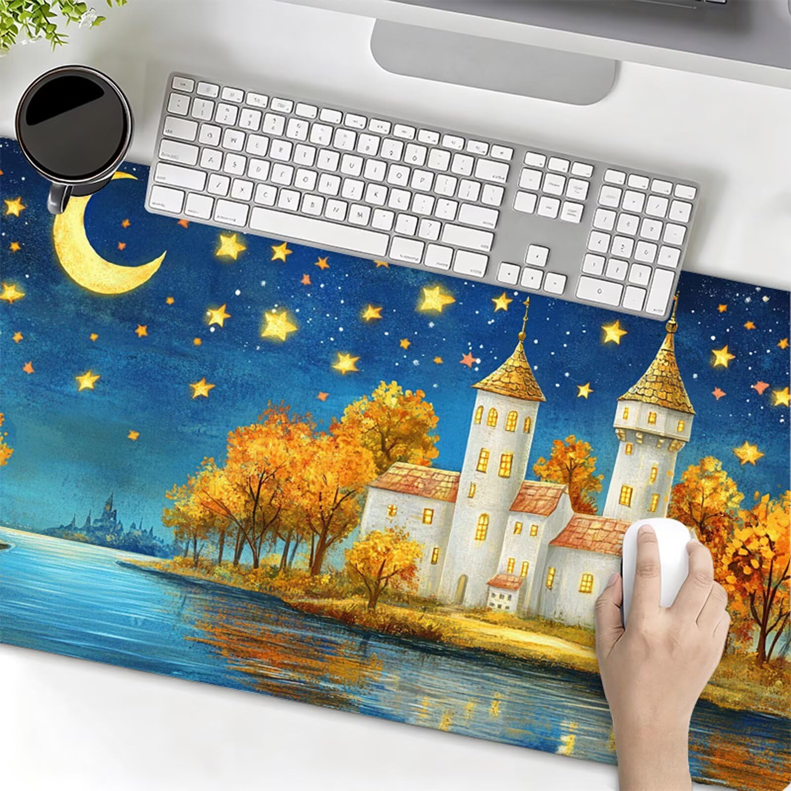 Podkładka pod mysz XXL 1000x500x3mm podkładka pod mysz księżyc podkładka pod mysz jesień poprawia precyzję i szybkość, wodoodporne antypoślizgowe, szyte krawędzie, akcesoria do gier, komputer biurowy