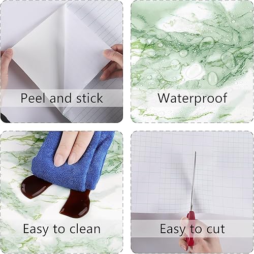 Miniatura 8 de Papel adhesivo de mármol verde para encimeras, papel tapiz de vinilo impermeable para encimeras, papel tapiz de cocina autoadhesivo decorativo para