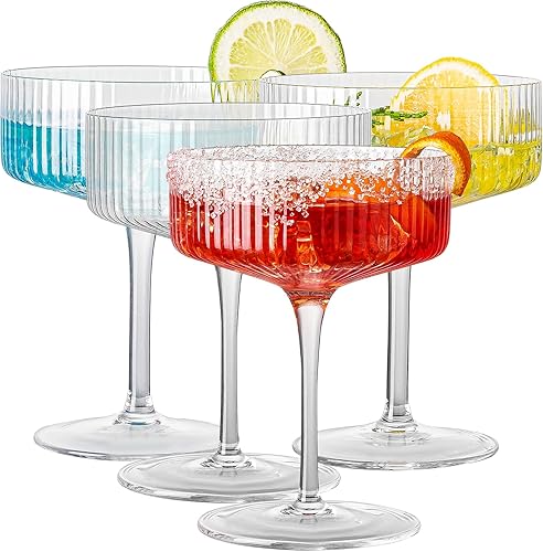 Copas vintage Art Deco Coupé, juego de 4 copas de cóctel coupé acanaladas, vasos de Martini clásicos de 10 onzas, elegante copa de Manhattan soplada