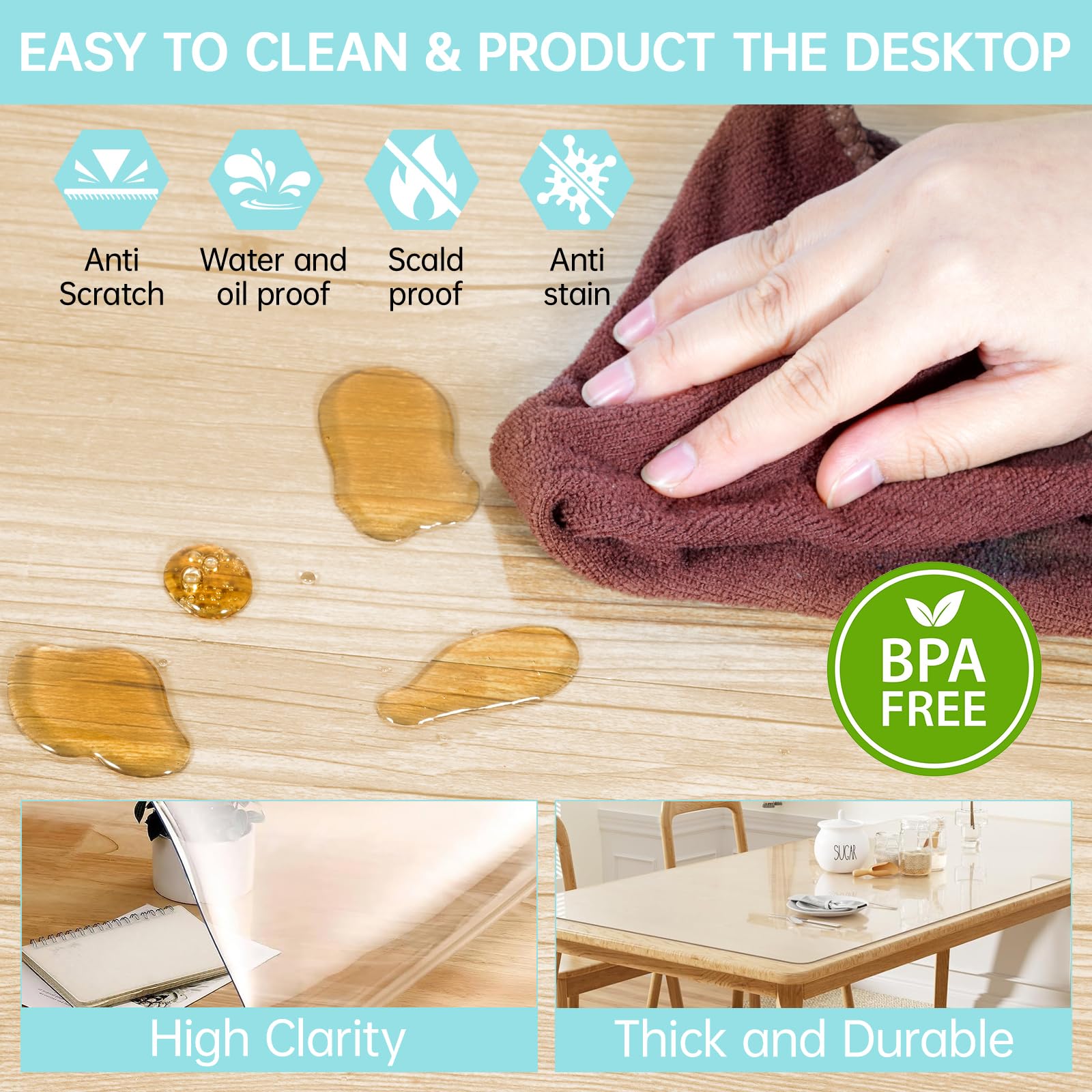 Zorplex Alfombrilla de Escritorio, Protector de Mesa Grande en PVC Antideslizante e Impermeable, Tapete de Escritura Transparente 1.5mm para Oficina, Hogar, Estudio u Ordenador (90x40cm)