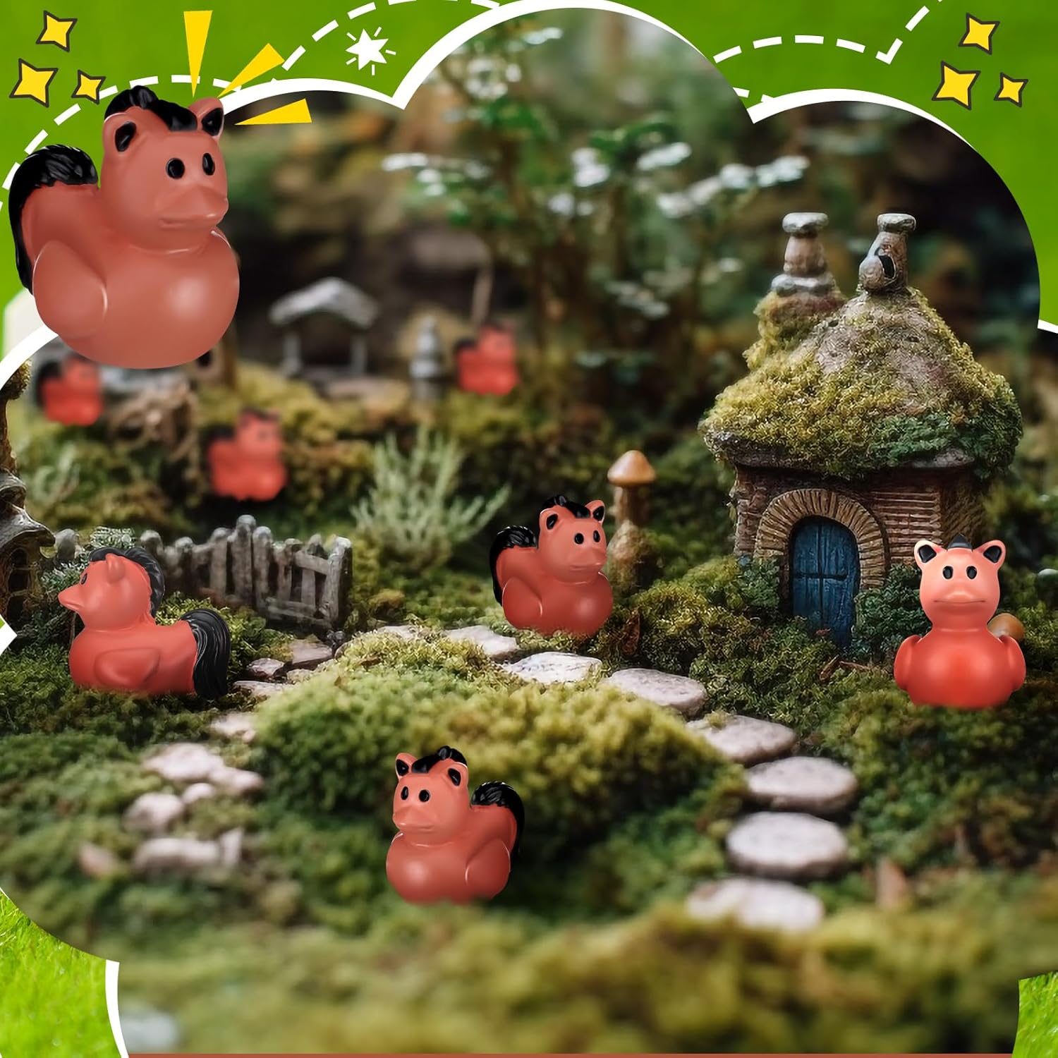 Realspring 100 Pcs Mini Resin Ducks Figurines Tiny Horse Figurines Duck Ornaments for Home Layered Tray Miniature Landscape Garden Accessories Birthday Party Decor(Horse Style) - Image 5