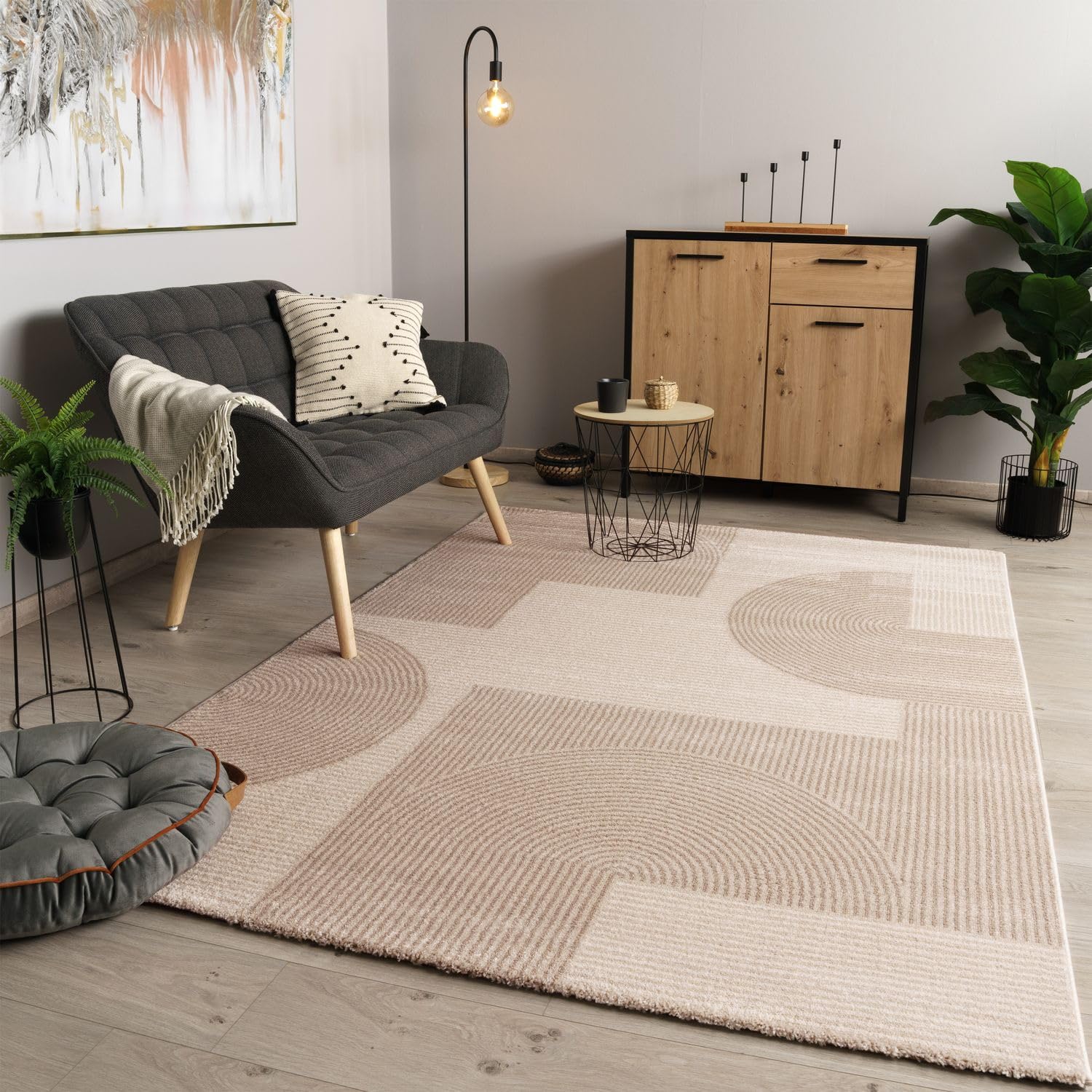 TT Home Alfombra De Salón De Pelo Corto Alfombra De Salón Moderna De Felpa, Color:Beige Crema, Tamaño:80x150 cm