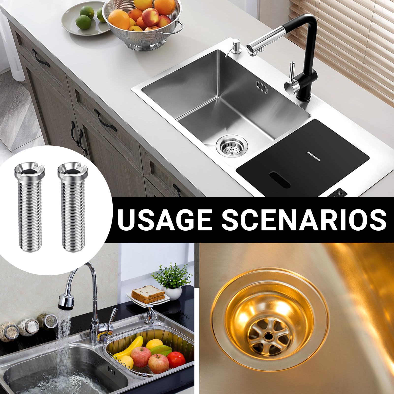2 Piezas Tornillo Hueco para Fregadero, M12×45mm Accesorios para Fregaderos, Válvula de Cesta Coladora de Acero Inoxidable, Accesorios de Desagüe, para Fregadero (Plateado)