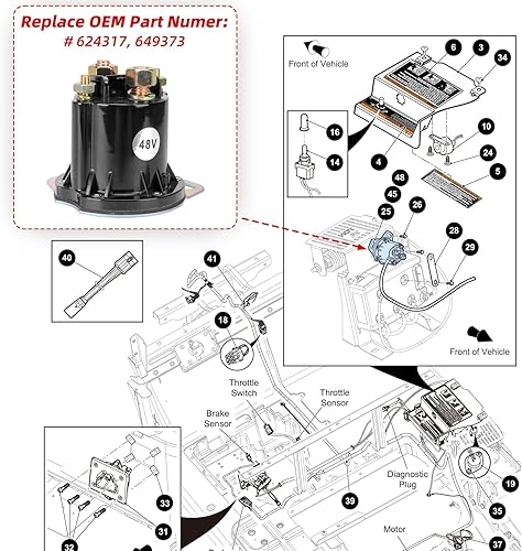 Miniatura 7 de Roykaw Solenoide del carro de golf 48 voltios 150A 4 terminales para el carro de golf eléctrico de 48 voltios EZGO RXV 2008-up, OEM # 649373,624317