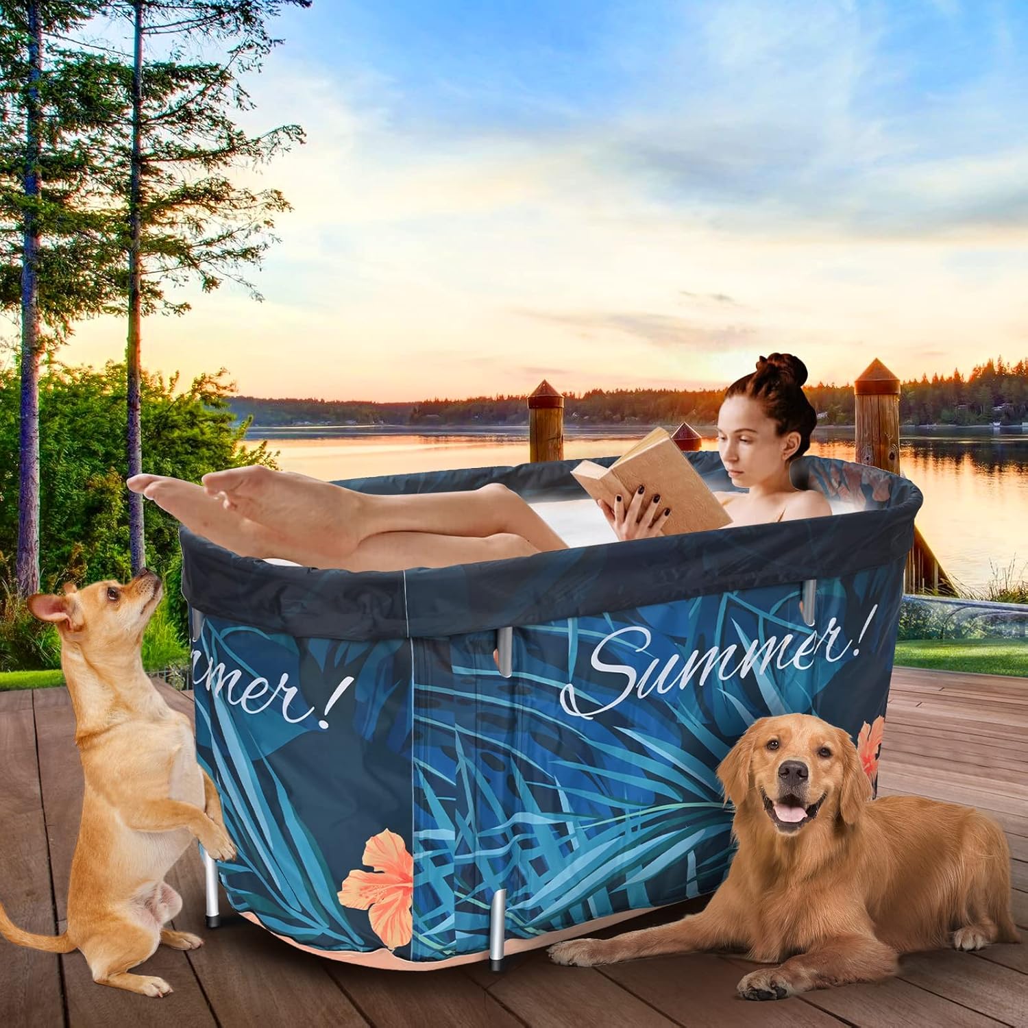 HUKOER Portable Foldable Bathtub Adult 122x58x52CM,2 Drains Large