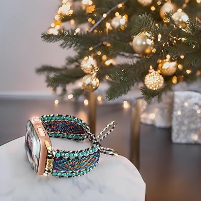 Boho Braided Band Compatible with Apple Watch Band 38mm 40mm 41mm 42mm 44mm 45mm 46mm 49mm Women, Woven Friendship Bracelet Handmade Beaded Adjustable Strap for iWatch Band SE 3 Ultra 2 3 Series 11 10 9 8 7 6 5 4 3 2 1