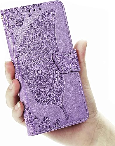 Miniatura 6 de DiGPlus Funda tipo cartera para iPhone 15 Pro Max, estampado de mariposas y flores Funda de cuero de primera calidad con ranuras para tarjetas,