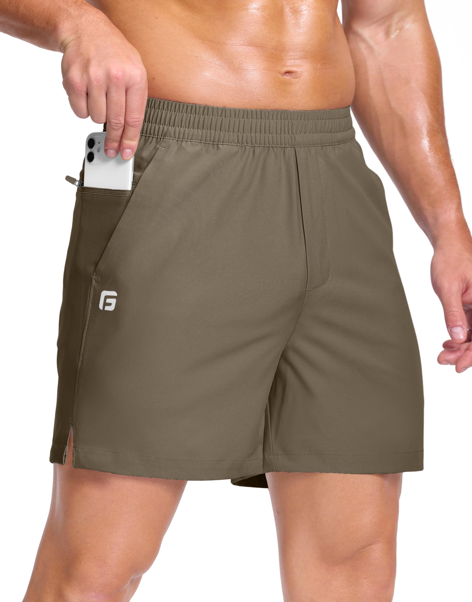 GGJ Men's Lightweight Athletic Shorts with 2 Zipper Pockets 7"/9"/5" Gym Workout Running Quick Dry Tennis Shorts for Men