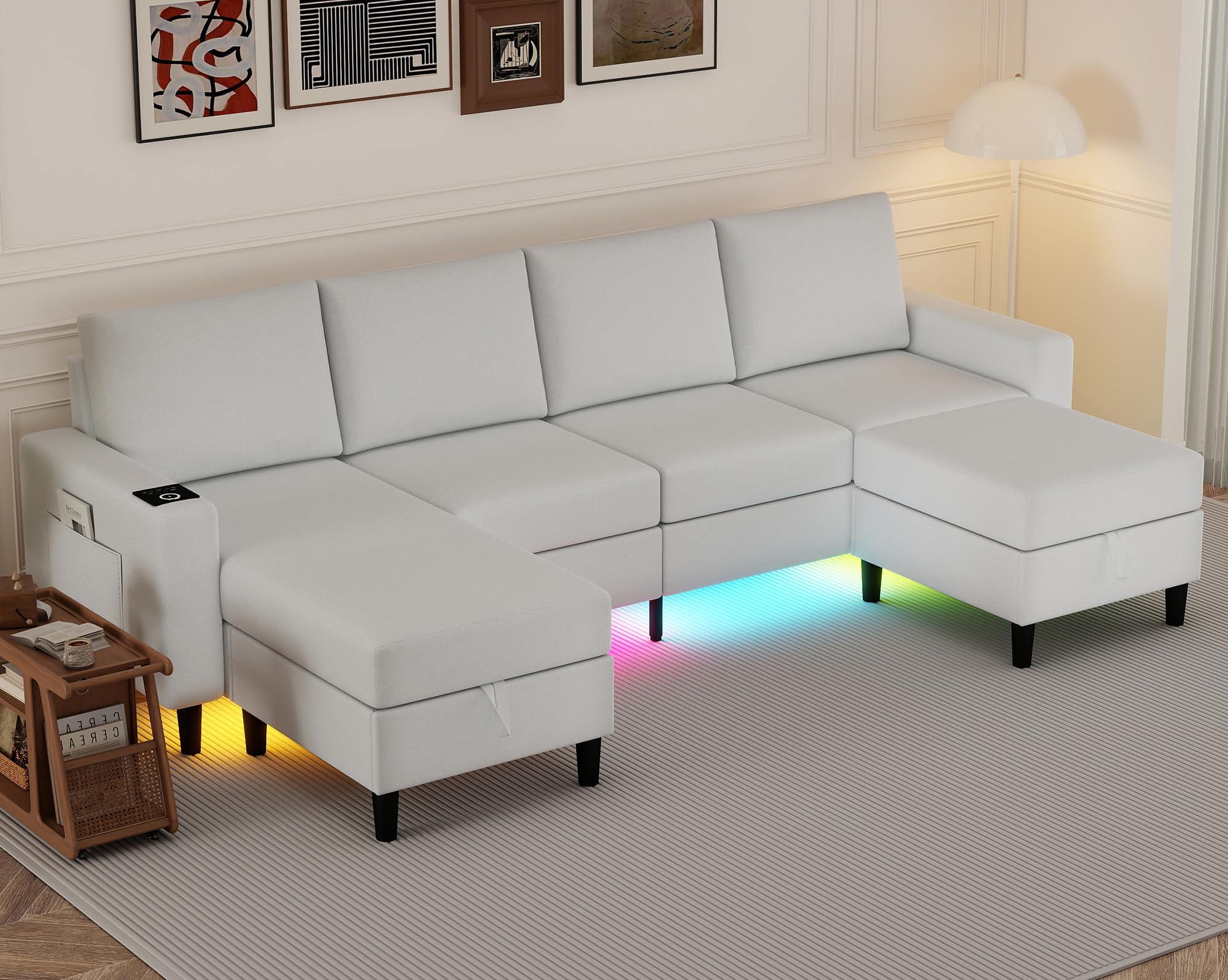 109" Sectional Couch with RGB Lights, 4-Seat Couches for Living Room