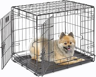 MidWest iCrate 24-Inch Double Door Dog Crate for 12-20 lb Small Breeds - Secure Folding Crate with Divider, Leak-Proof Tray