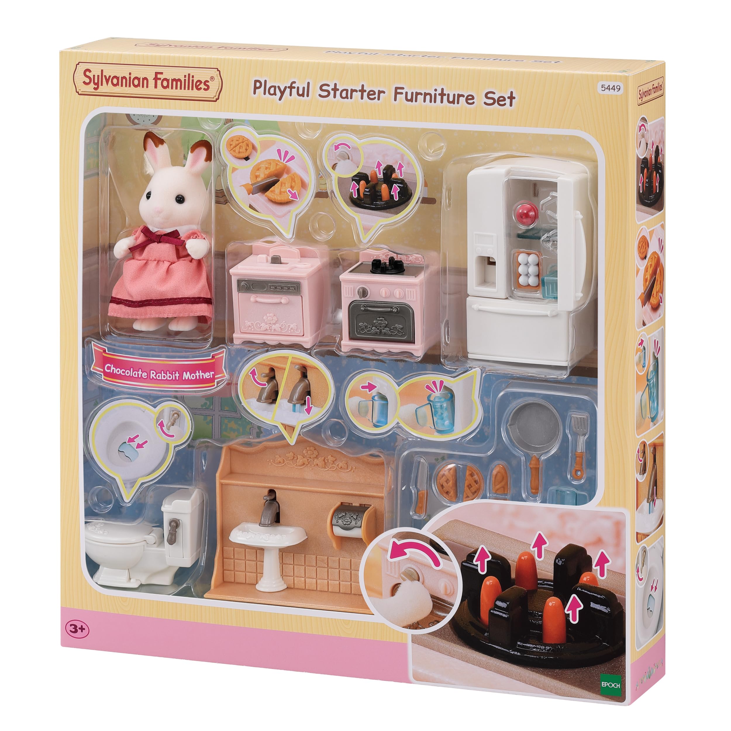 Sylvanian Families - Le set d'ameublement cosy cottage et maman Lapin Chocolat - Set 1 figurine et 20 accessoires - Figurines animaux miniatures - Jouet enfant 3 ans et + - 5449