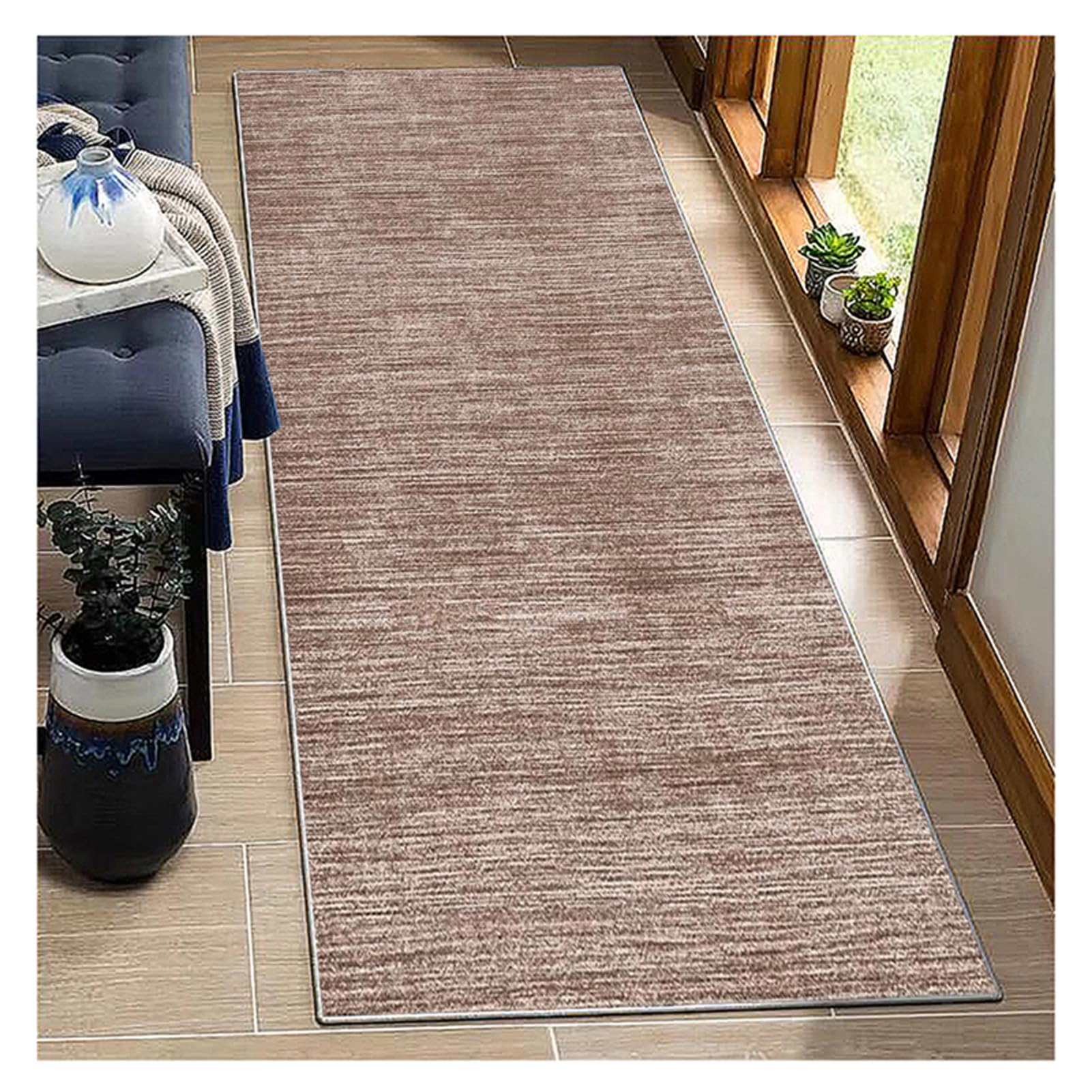 BORKOY Extra Long 50x60cm Solid Brown Runner Rug – Non Slip Kitchen Floor Mat & Hallway Carpet, Heavy Duty Washable Indoor Rug for Corridor, Entryway, Bedroom with Anti-Skid Rubber Backing‌ — image 1