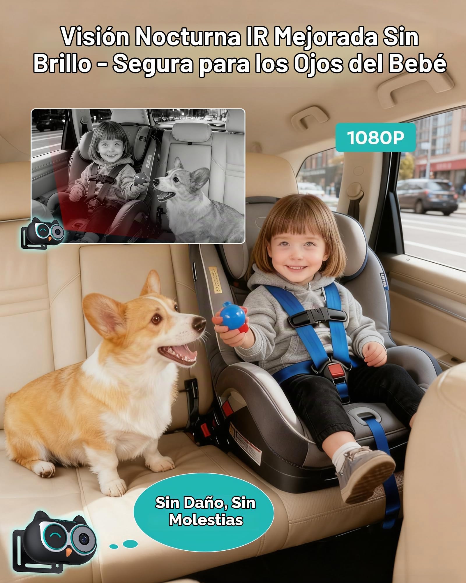 OTTOCAST Adaptador de cuidado de cabina 2026 en 1 para cámara de coche de bebé y adaptador inalámbrico CarPlay, no necesita pantalla adicional, monitor de bebé de coche 1080P para visión nocturna sin