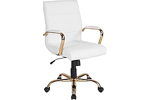 Flash Furniture Whitney Mid-Back Office Chair in White and Gold