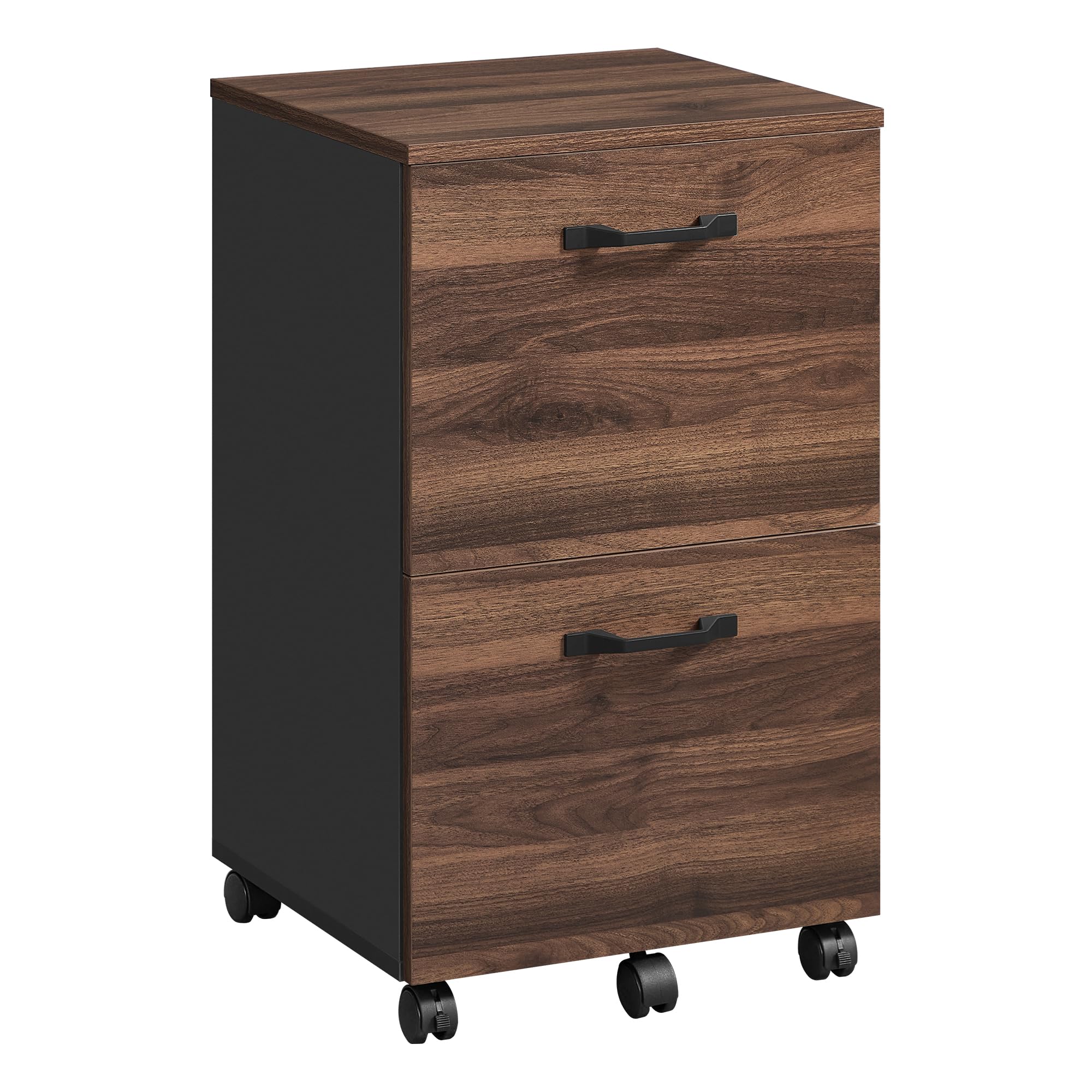 VASAGLE 2-Drawer File Cabinet, Filing Cabinet for Home Office, Small Rolling Printer Stand, A4, Letter-Size Hanging Files, Assembly Required, Natural Walnut and Ink Black UOFC040K01