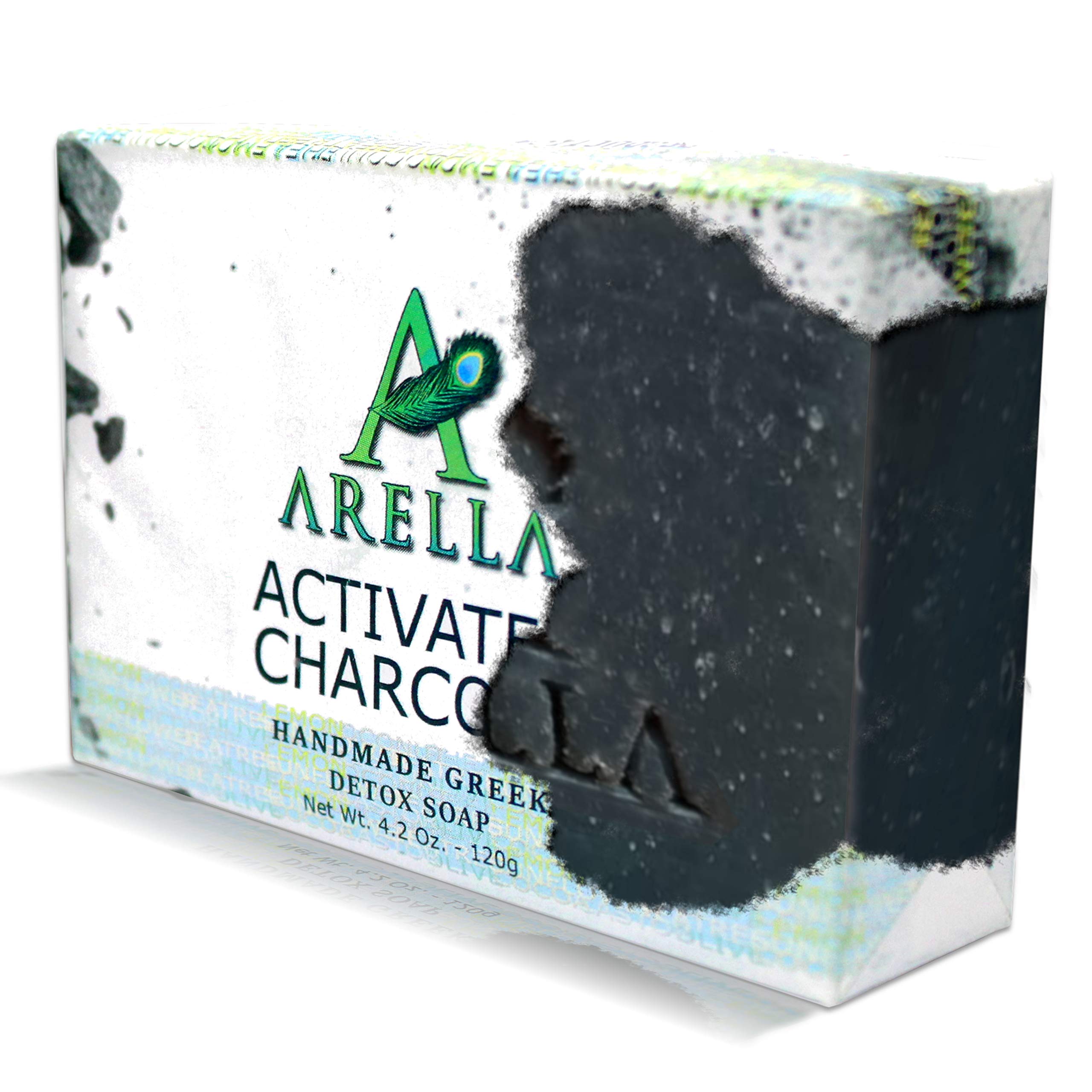 Arella Activated Charcoal Detox Soap Bar, Handmade in Greece, 4.2 Oz (1 Bar)