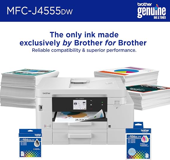 Brother INKvestment 4555 Wireless Color Inkjet All-in-One Printer with 2.7 Color Touchscreen and 2 Paper Trays | Includes Refresh Subscription Trial(1) (MFC-J4555DW)