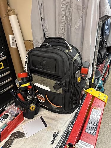 Miniatura 8 de Mochila de herramientas, mochila de herramientas de construcción resistente HVAC para hombres, organizador de herramientas duradero de nivel