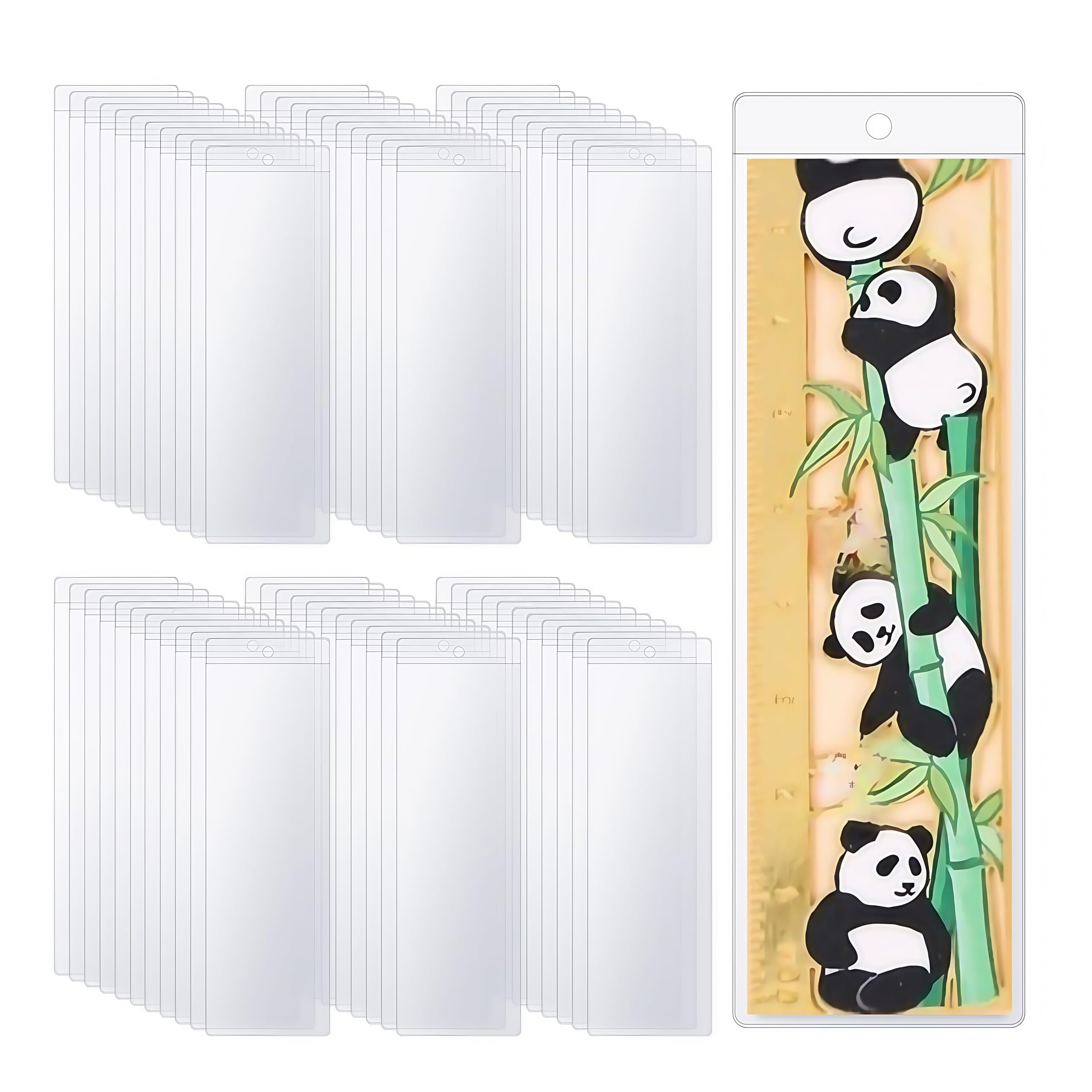 50 sacchetti trasparenti in PVC per segnalibri, 6 x 18 cm | Con foro, sacchetto per gioielli, porta segnalibri, in plastica, per foto, biglietti, regali artigianali, da appendere