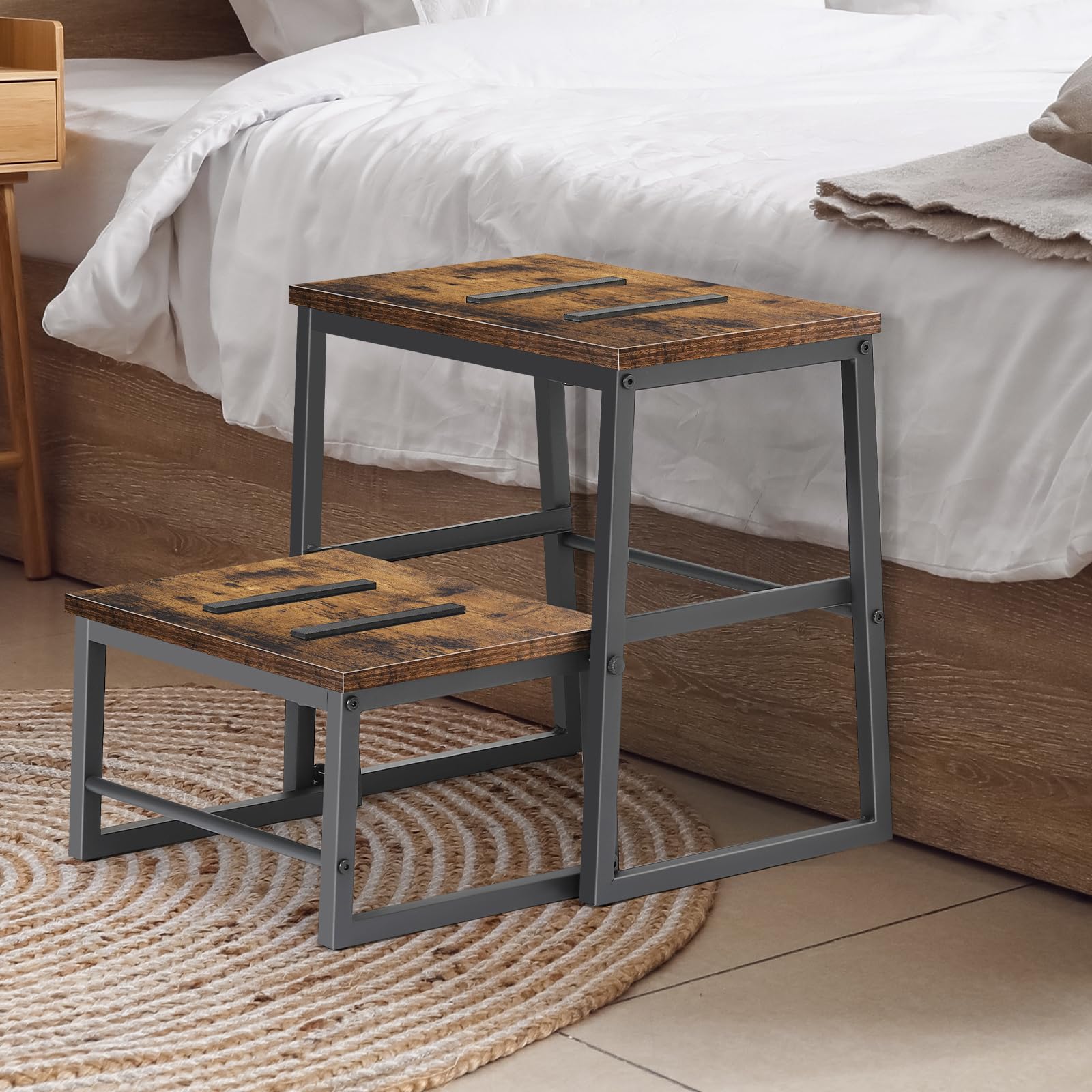 LIANTRAL Sgabello 2 in 1 per adulti e bambini, robusta struttura in metallo, supporto fino a 158,8 kg, sgabello alto, per casa, ufficio, camper, marrone rustico