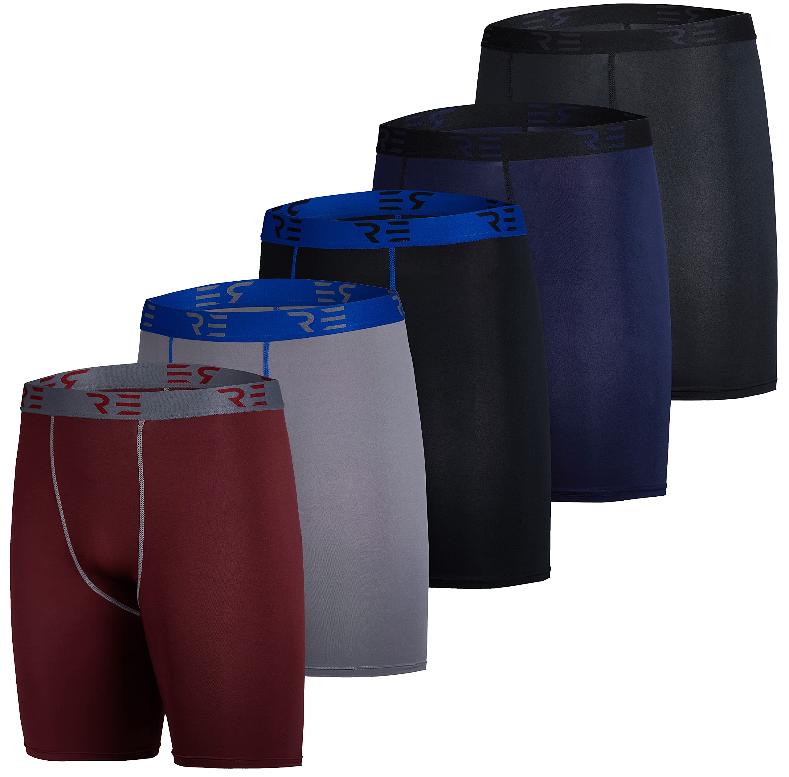 Real Essentials 5 Pack: Mens Compression Shorts - Quick Dry Performance Active Underwear (Available in Big & Tall)