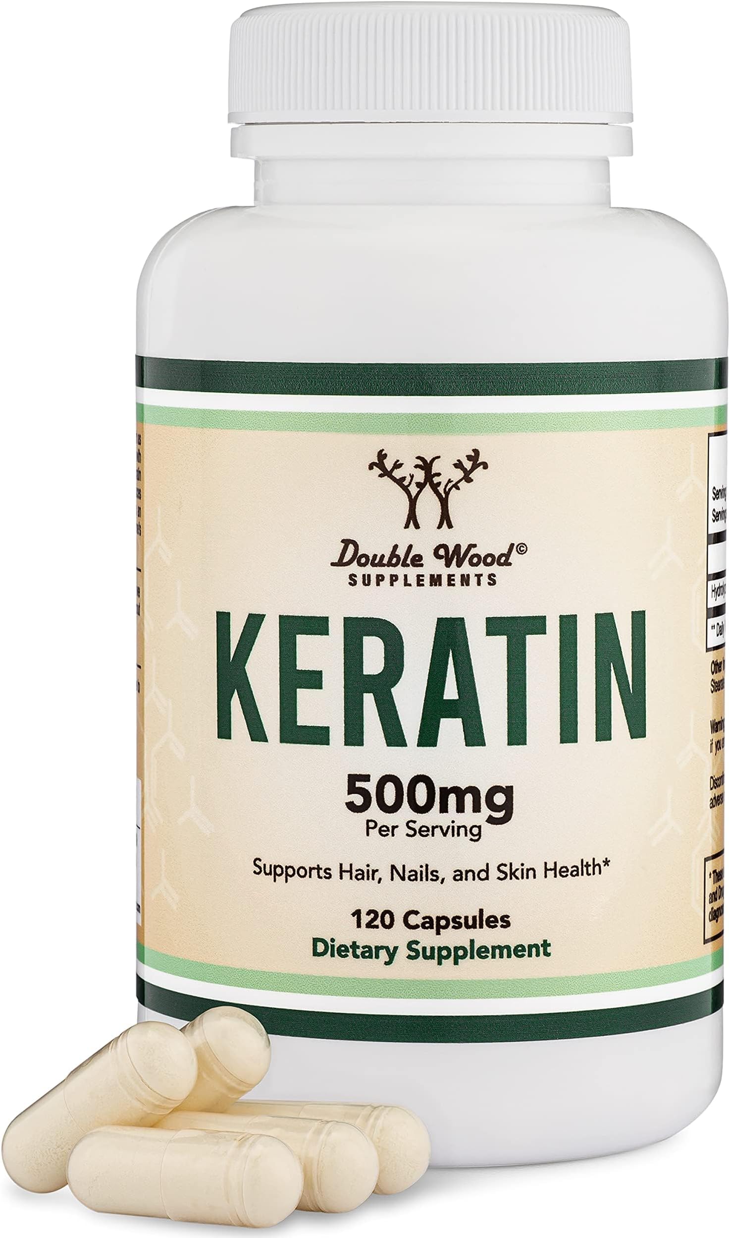 Double Wood Supplements Keratin Hair Growth Vitamin (500mg per Serving, 120 Pills) Keratin Hair Treatment for Men and Women (Vital Protein for Hair, Skin, and Nails)