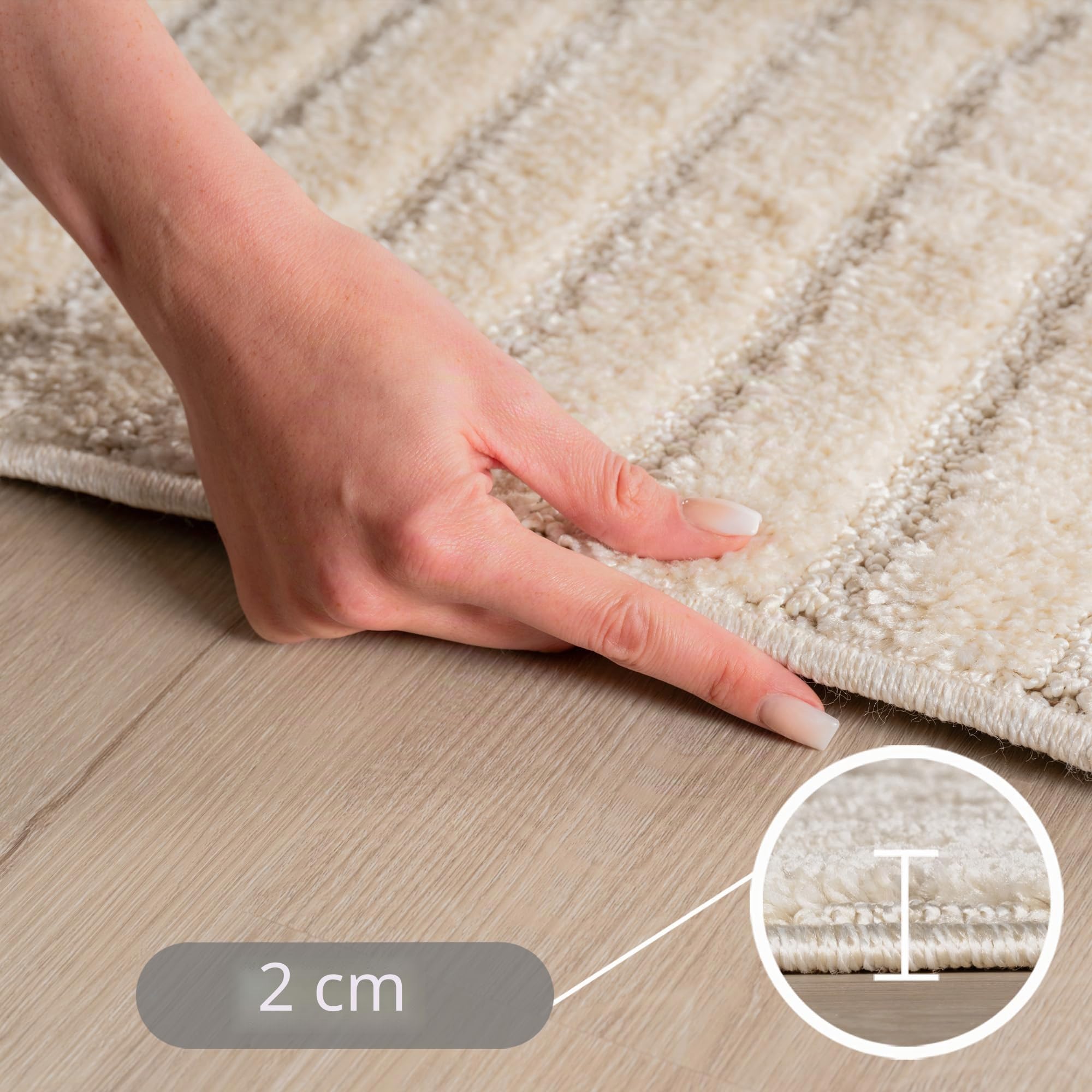 Carpetsale24 Wohnzimmer Teppich Rund 120 cm Creme Hochflor Skandi Boho Design Hoch-Tief Effekt Weicher Shaggy Langflor Flauschig Robust Pflegeleicht Modern für beistelltisch