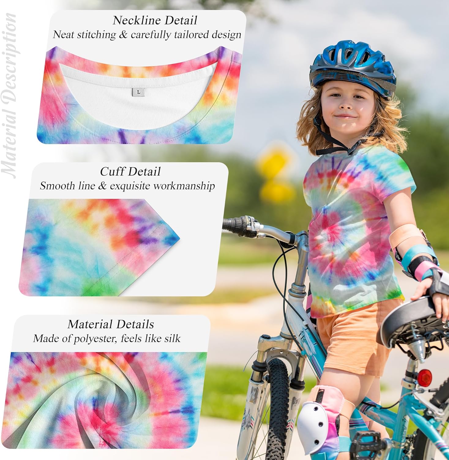 Tie Dye Graphic T-Shirt for Boys Girls – Crewneck Short Sleeve Lightweight Tee, Vibrant Summer Top for Ages 6-16 - Image 4