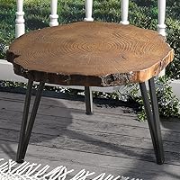 Vista 7 de SUNBURY Mesa auxiliar para interiores y exteriores, mesa auxiliar de hormigón de aspecto de madera de 31 pulgadas, moderna mesa de centro redonda